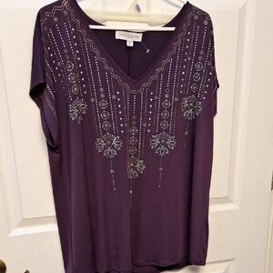 r Womens Tempted Hearts Purple Stretch Plus Size Top 2X